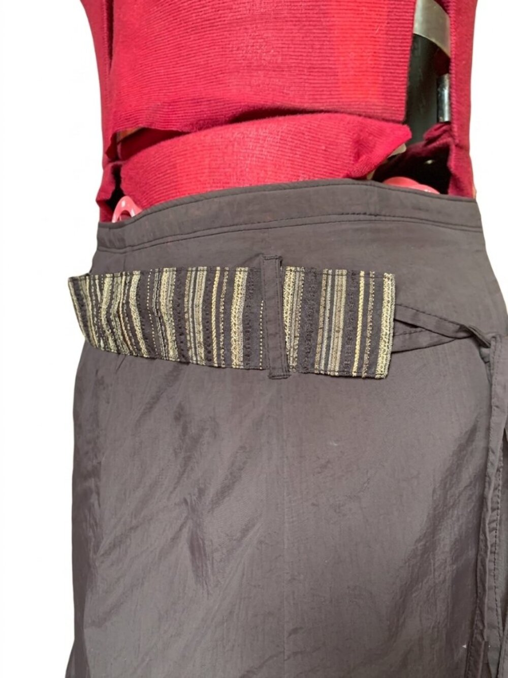Centre Ville – Brown A-Line Skirt with Contrast Trim & Front Tie Belt | Size 14 - Picture 11 of 16